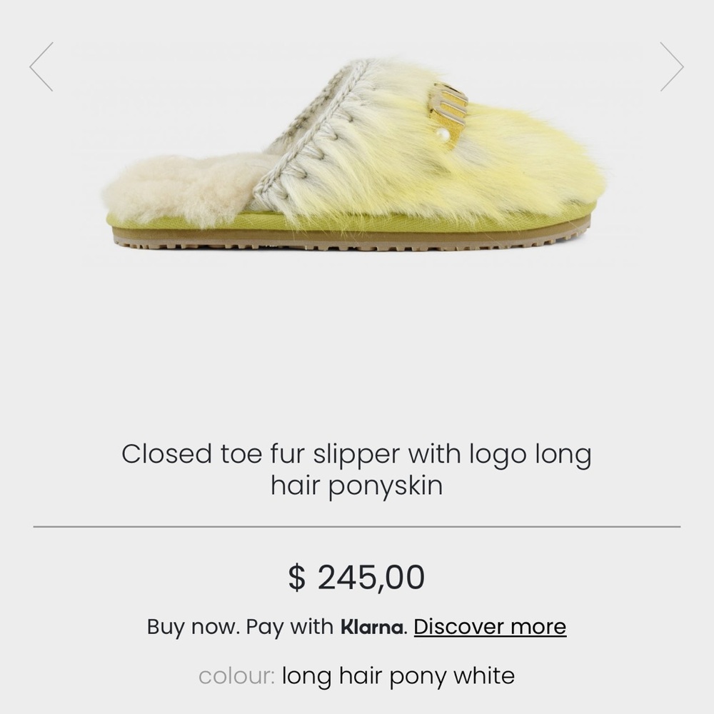 Mou Closed toe fur slipper with logo long hair ponyskin size 39 Color yellow